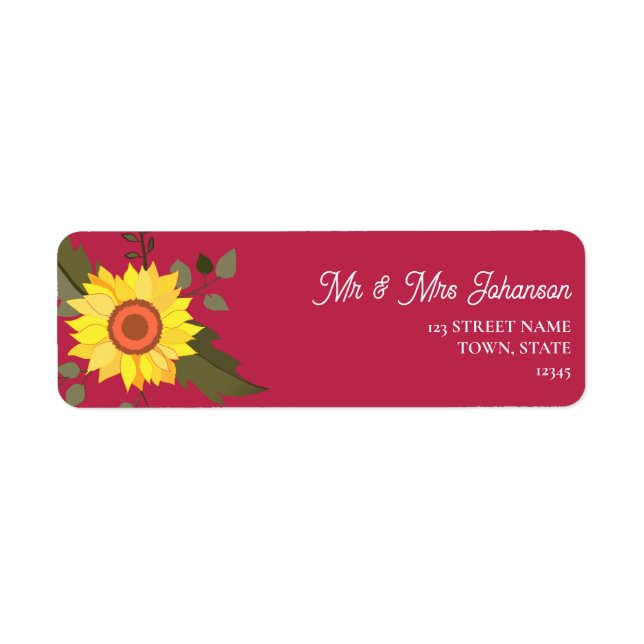 Sunflower Wedding Return Address Label (Front)