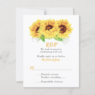 Sunflower Wedding RSVP Card Watercolor Floral