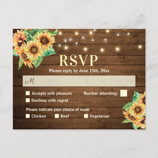Sunflower Wedding RSVP Rustic Country Invitation Postcard (Front)