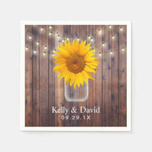 Sunflower Wedding Rustic Barn Wood String Lights Napkin