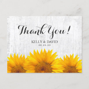 Sunflower Wedding Rustic Barn Wood Thank You Postcard