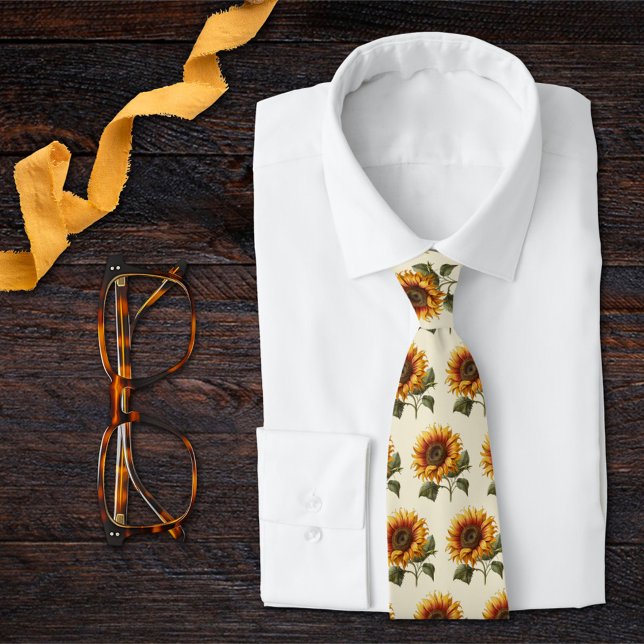 Sunflower Wedding Rustic with Cream Background Tie (Creator Uploaded)