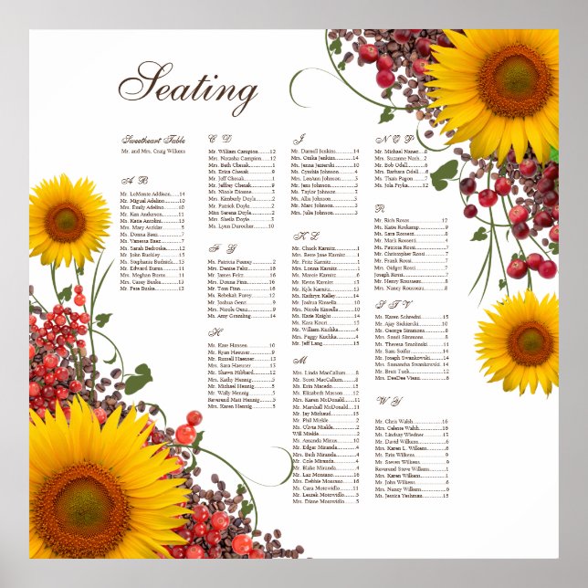 Sunflower Wedding Seating Chart (Front)