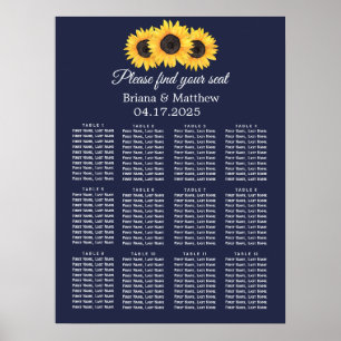 Sunflower Wedding Seating Chart Country Blue