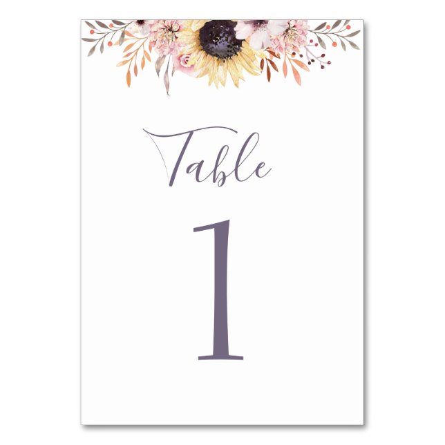 Sunflower. Wedding Table Number (Front)