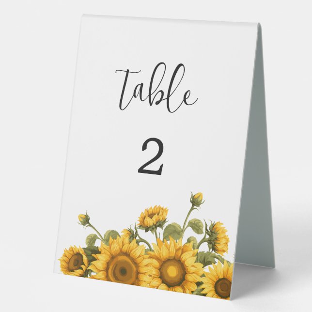 Sunflower wedding table number (Front)