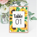 Sunflower Wedding Table Number<br><div class="desc">Create stunning one of a kind table numbers for your reception decor with our Sunflower Table Numbers. Designed to match the other stationery items in our Sunflower Wedding Collection these table numbers feature a stunning watercolor sunflower frame around your table number.</div>