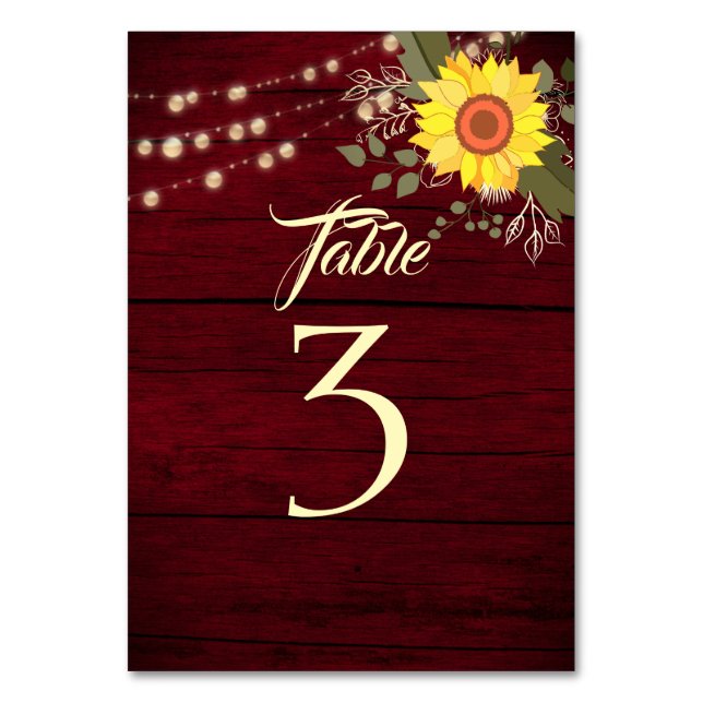 Sunflower Wedding Table Number (Front)