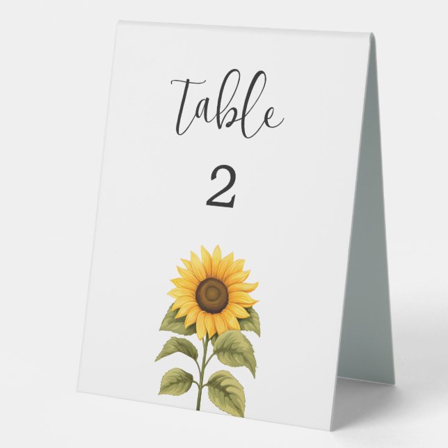 Sunflower wedding table number (Front)