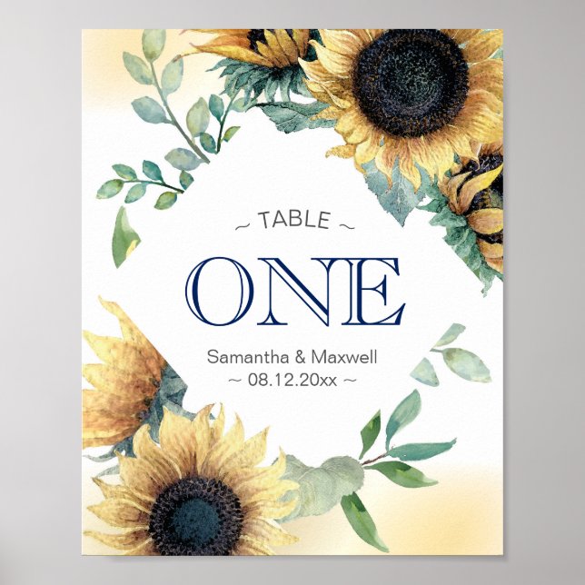 Sunflower Wedding Table Number Poster (Front)