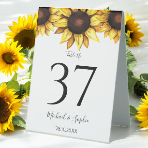 Sunflower Wedding Table Number Yellow White