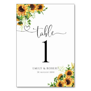Sunflower Wedding Table Numbers