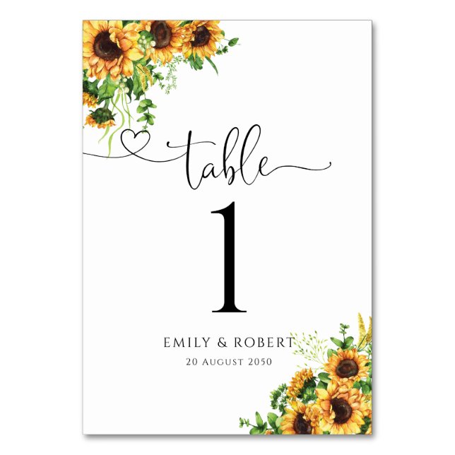Sunflower Wedding Table Numbers (Front)