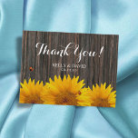 Sunflower Wedding Thank You Ladybug Barn Wood Postcard<br><div class="desc">Rustic Dark Wood & Sunflower Wedding Thank You Cards.</div>