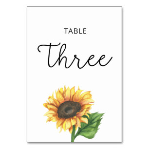 Sunflower wedding Three table number