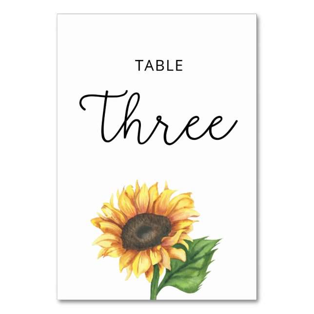 Sunflower wedding Three table number (Front)