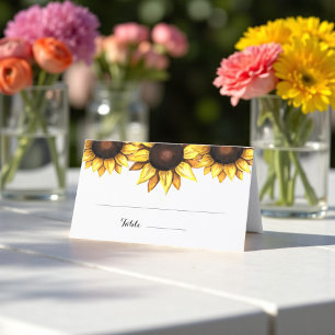Sunflower Wedding Watercolor Yellow White Place Card