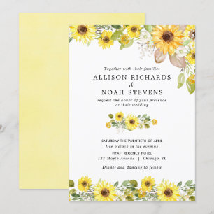 Sunflower wedding watercolors invitation