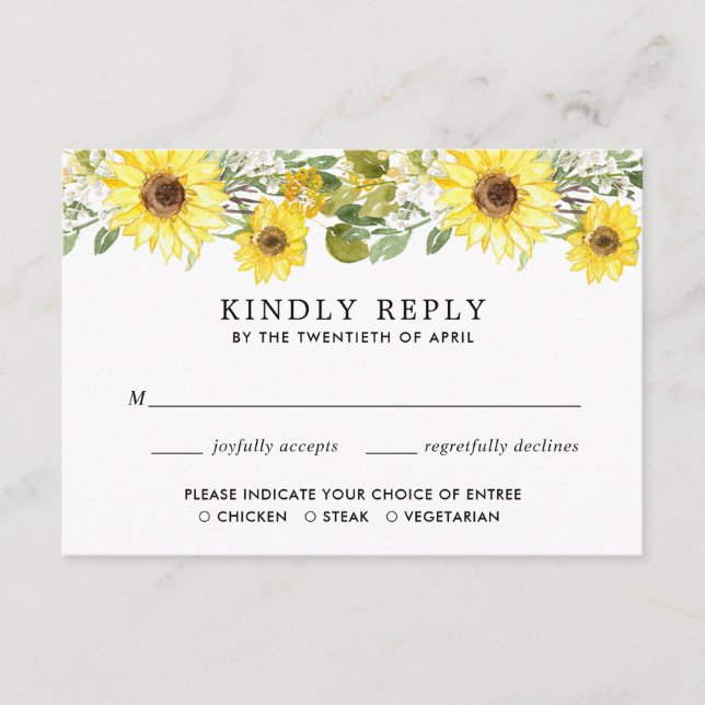Sunflower wedding watercolors RSVP Enclosure Card (Front)