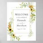 Sunflower Wedding Welcome Sign<br><div class="desc">Welcome guests to your wedding with this beautiful poster,  featuring a gold frame surrounded by sunflowers and greenery. Add the couple's names,  date and custom welcome text using the fields provided.</div>