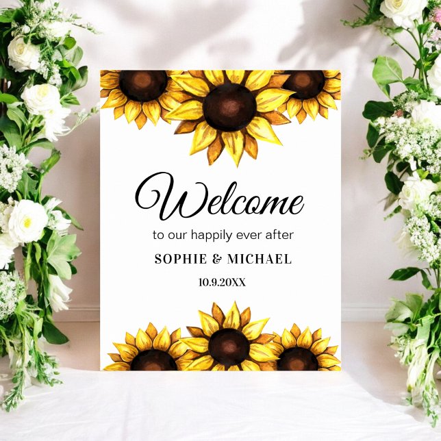 Sunflower Wedding White Yellow Welcome Sign Poster (Creator Uploaded)