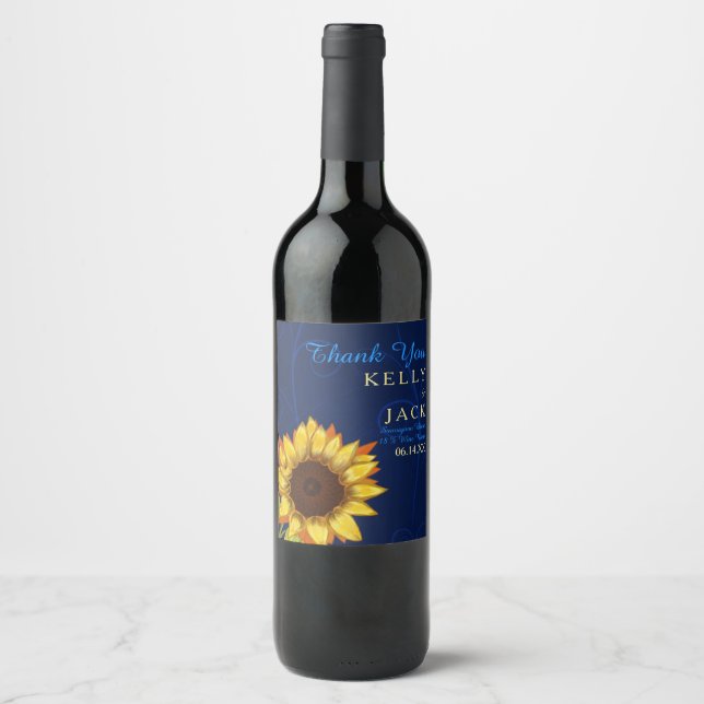 Sunflower wedding wine label (Front)