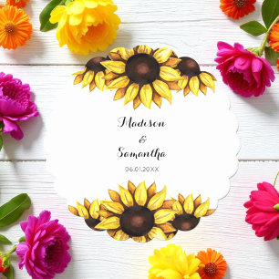 Sunflower Wedding Yellow White Chic Paper Coaster