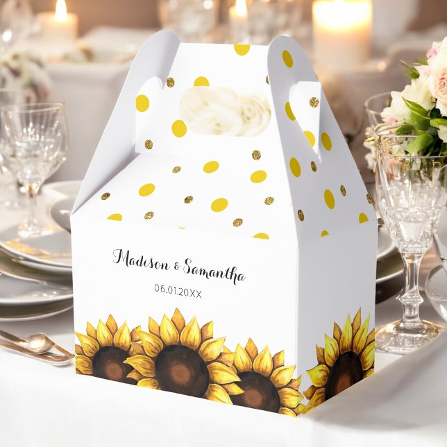Sunflower Wedding Yellow White Floral Favour Box (Creator Uploaded)