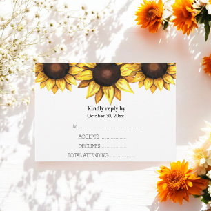 Sunflower Wedding Yellow White Floral RSVP Card
