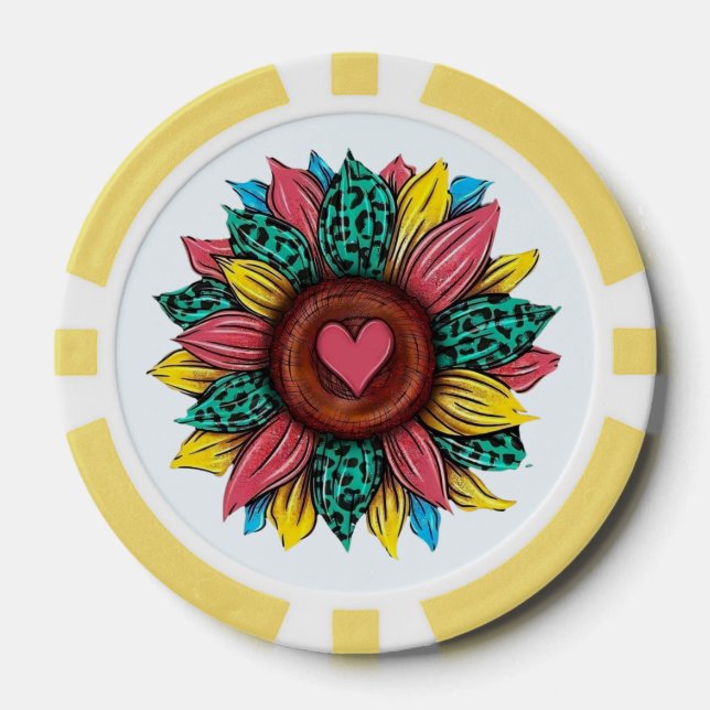 Sunflower Western Cowgirl Flair Design Poker Chips (Front)