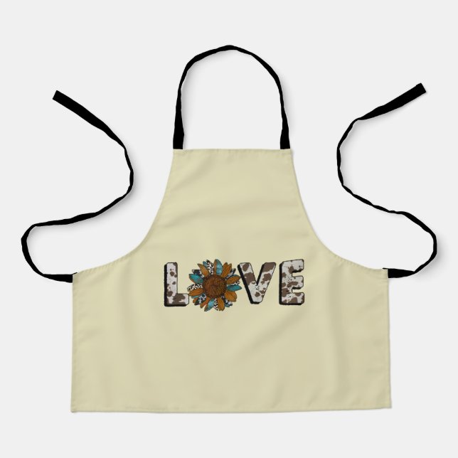 Sunflower Western Love Boho Summer Animal Print Apron (Front)