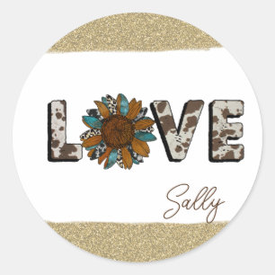 Sunflower Western Love Boho Summer Classic Round Sticker