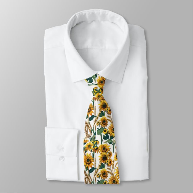Sunflower & Wheat Seamless Country Pattern Tie (Tied)