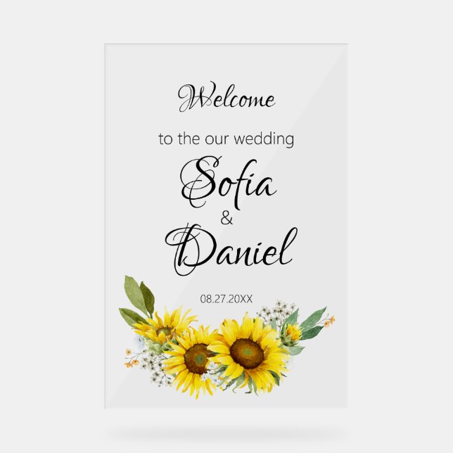 Sunflower white daisy arch elegant acrylic sign (Front)