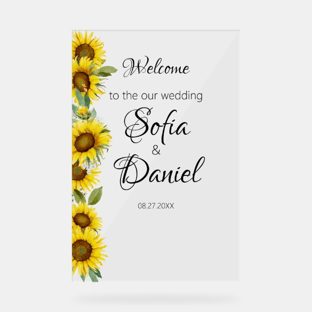 Sunflower white daisy arch elegant acrylic sign (Front)