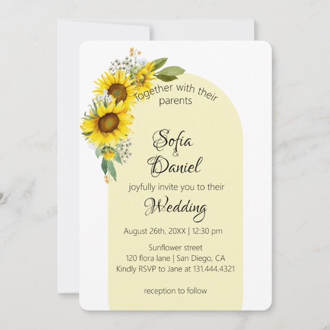 Sunflower white daisy arch elegant invitation (Front)