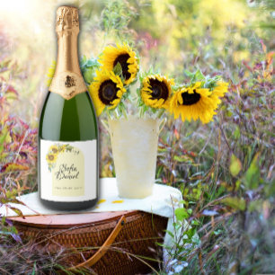 Sunflower white daisy arch elegant sparkling wine label