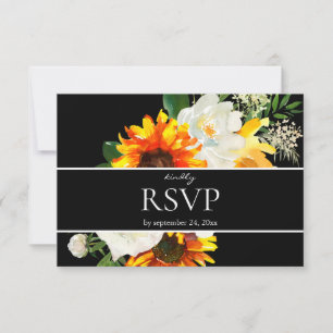 Sunflower & White Floral Artsy with Meal - Black RSVP Card