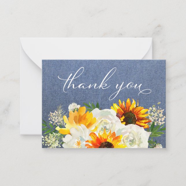 Sunflower & White Floral Jean 2B Small Thank You Card (Front)