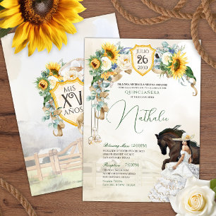 Sunflower White Rose Watercolor Charra Quinceanera Invitation