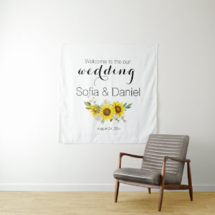 Sunflower white rose wedding tapestry