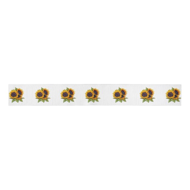 Sunflower White Style Ribbon Grosgrain Ribbon (Front)