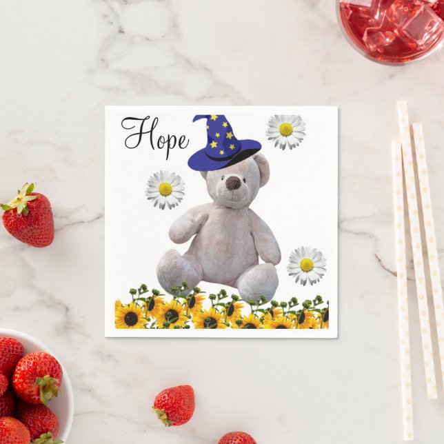 Sunflower White Teddy Bear Paper Napkins (Insitu)