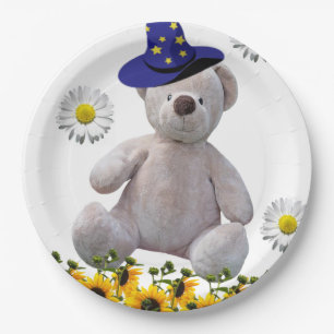 Sunflower White Teddy Bear Paper Plates