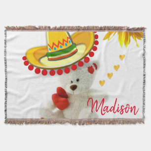 Sunflower White Teddy Bear Throw Blanket