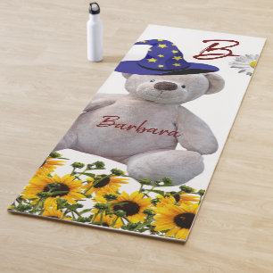 Sunflower White Teddy Bear Yoga Mat