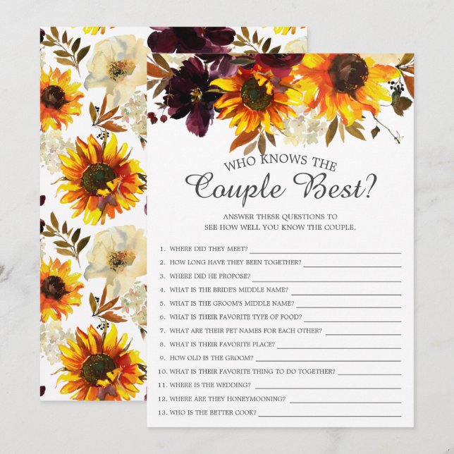 Sunflower Who Knows the Couple Best Bridal Game Invitation (Front/Back)