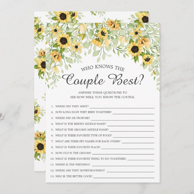 Sunflower Who Knows the Couple Best Game Invitation (Front/Back)