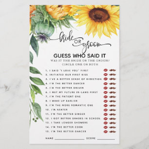 Sunflower Who Said it Bridal Shower Games