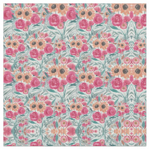 Sunflower Wildflower Watercolor Floral Pattern Fabric